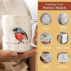 Maison d' Hermine Coffee Mug with Handles Fine Bone China Mugs Pack of Two Tea Cups for Hot Beverages Cappuccino Latte Home Restaurant Office Perfect for Gift (Birdies On Wire, 15 Ounce)