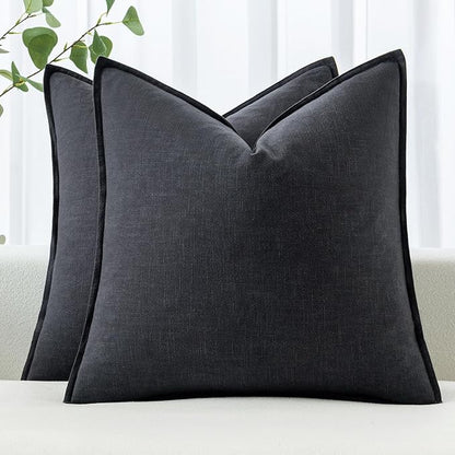 MIULEE Decorative Linen Pillow Covers 18x18 Inch Dark Gray | Boho Farmhouse​ by MIULEE