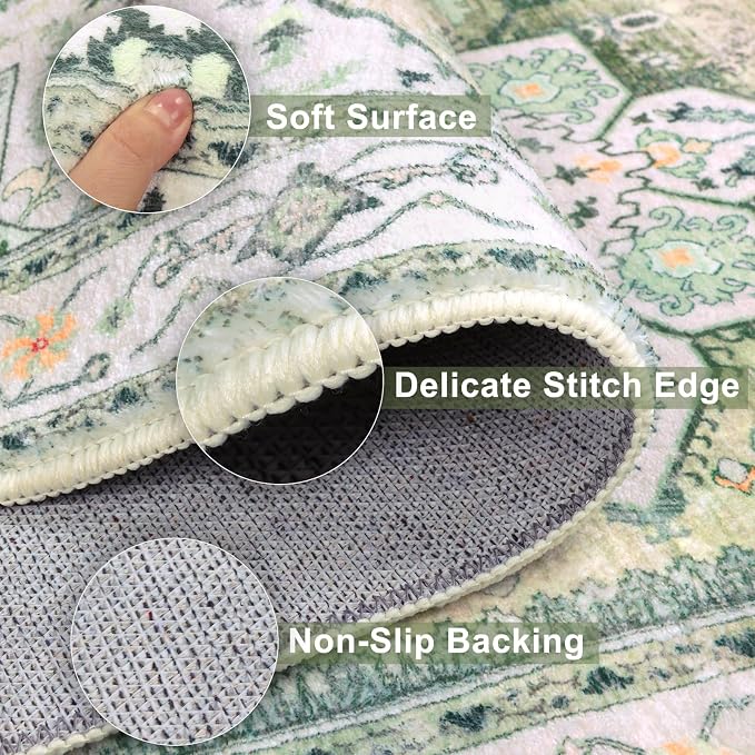 Yamaziot Washable Area Rug, 2x3 Small Boho Vintage Entryway Non-Slip Rug | - Image 3