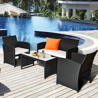 Tangkula Patio Wicker Conversation Furniture Set, Patiojoy Sofa & Table Set w/4 - Image 5