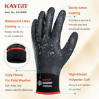 KAYGO Winter Waterproof Work Gloves for Men and Women, 3 Pairs Thermal Insulated Freezer Rubber Coated Gloves,Super Grip,KG160, XL, Black