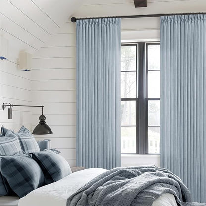 Blue Grey 90 Inch Linen Curtains Pinch Pleated - Image 7