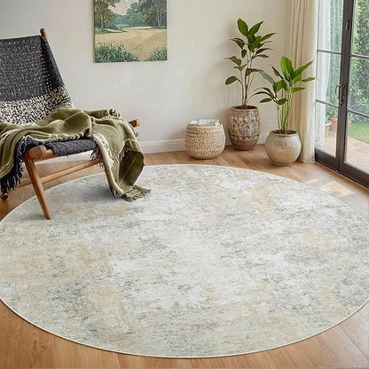 Aelenmu Round Rug 5ft Washable Rug by Aelenmu