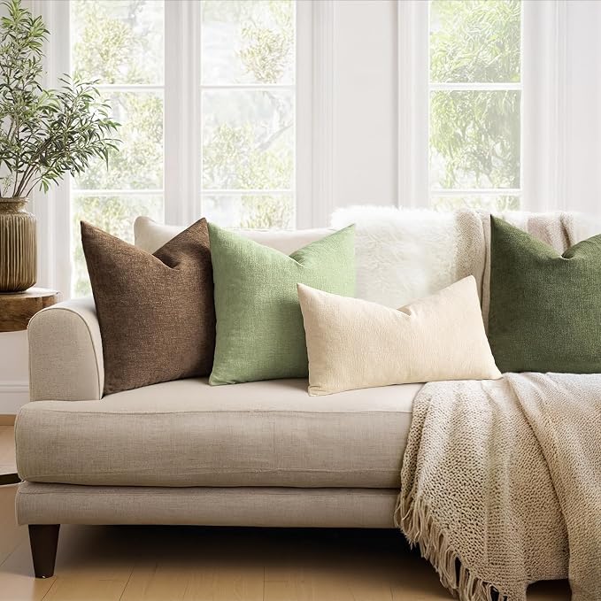 MIULEE Sage Green Chenille Couch Lumbar Throw Pillow Covers, 12x20 | Set of 2 - Image 3