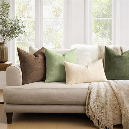 MIULEE Sage Green Chenille Couch Throw Pillow Covers, 18x18 | Set of 2 - Image 3