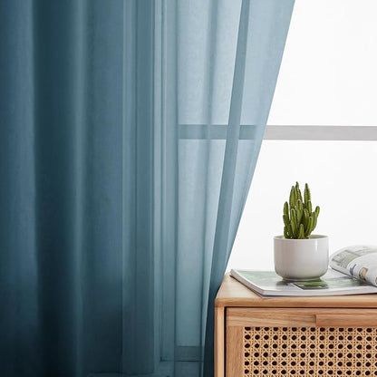 Simplebrand Dusty Blue Short Sheer Kitchen Curtains 36 Inch Length Tier Rod - Image 3