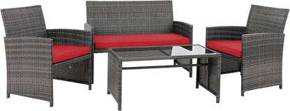 4 Piece Patio Ratten Set Outdoor Furniture Set Wicker Conversation Set - Image 7