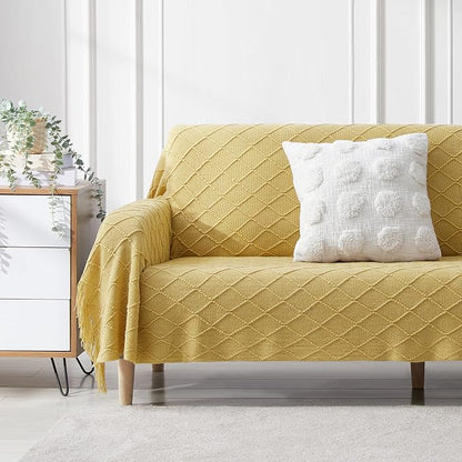 BOURINA Mustard Throw Blanket 50 x90 Inches Throw Textured Solid Soft Sofa - Image 2