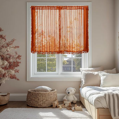 Sutuo Home Terracotta Boho Lace Vintage Curtains 45 Inches 2 Panels - Image 3