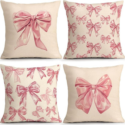 OBSEDE Cute Pink Bow Decorative Throw Pillow Covers 18 × 18 in, Couch Cushion by OBSEDE