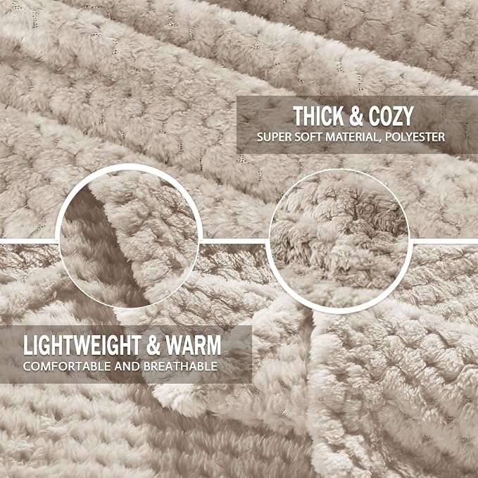 Exclusivo Mezcla Soft Waffle Fleece Bed Blanket Queen Size, Tan | Lightweight - Image 7