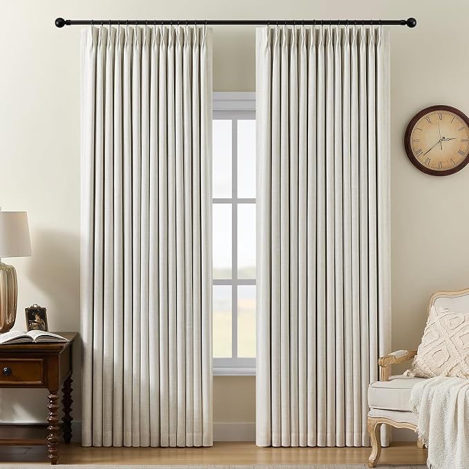100% Blackout Pinch Pleated Linen Curtains 105 Inches Long by AUSSPVOCT