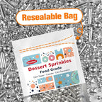Silver Pearl Rods Star Sugar Sprinkles, Silver Sprinkles for Cake, Edible Pearls Baking Candy, 150g/5.29oz Mix Size, Cupcake Decoration, Wedding Party Supplies