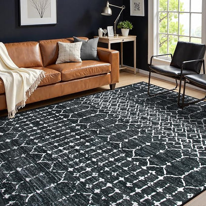 Lahome Moroccan Black Area Rugs 8x10 Living Room Non-Slip Backing Ultra-Thin by Lahome