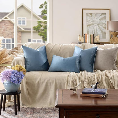 GIGIZAZA Stone Blue Velvet Throw Pillow Covers 12x20 Pack of 2 | Decorative - Image 2