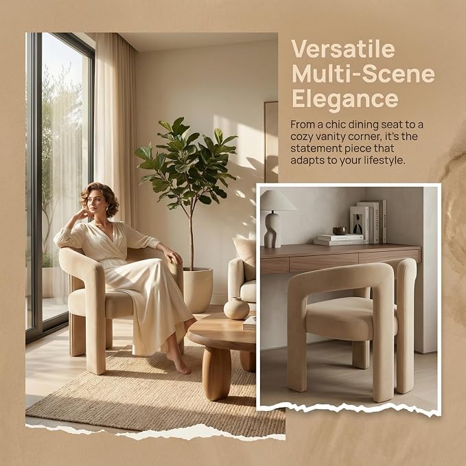 Hyfirm Upholstered Barrel Dining Chairs Set of 6, Khaki Velvet Kitchen Accent - Image 4