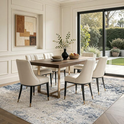 DMOYEST Area Rug Living Room Rugs 7x9 Washable Abstract Beige Blue Carpet | - Image 5