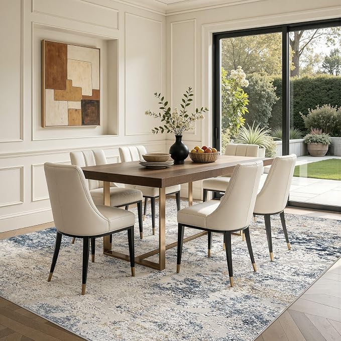 DMOYEST Area Rug Living Room Rugs 10x12 Washable Abstract Beige Blue Carpet | - Image 4