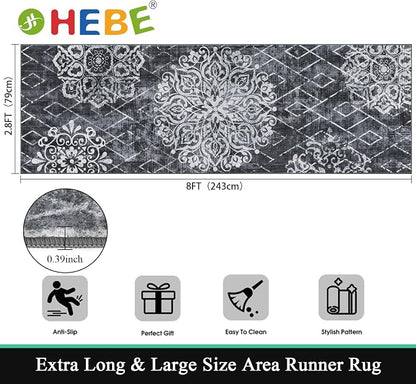 HEBE Hallway Runner Rug 2'8''x8', Washable Non Slip Kitchen Rug Runner | Soft - Image 2