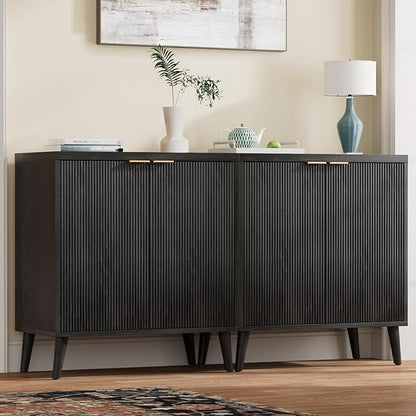 Homleke Buffet Cabinet with Storage, Modern Fluted Accent Sideboard with Doors - Image 3