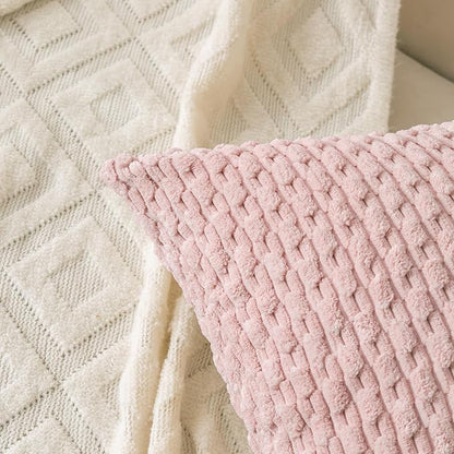 Set of 4 Pink Beige White Decorative Throw Pillow Covers 18x18 Inch Corduroy - Image 4