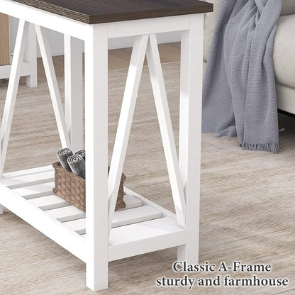 ChooChoo Farmhouse End Table Set of 2, Rustic Vintage Narrow End Side Table - Image 8
