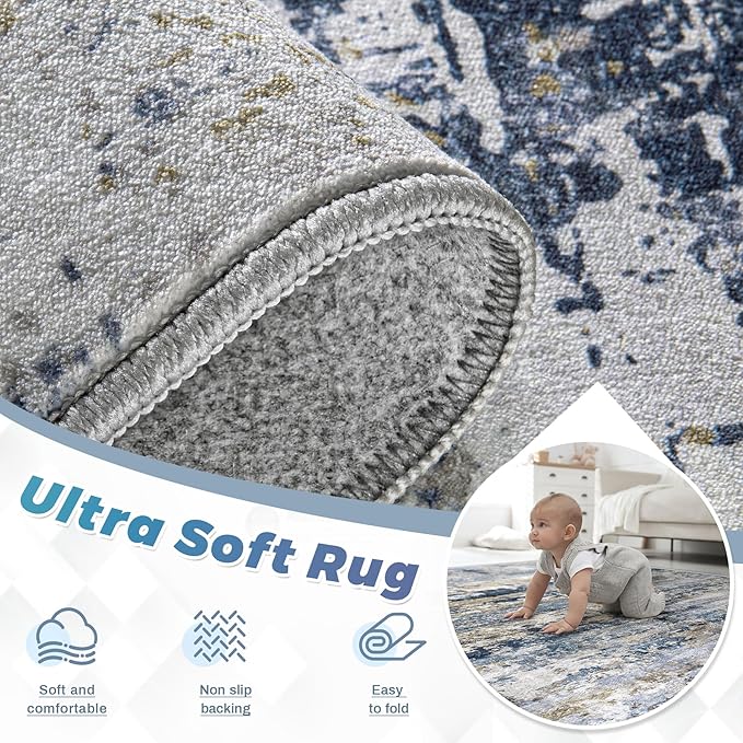 pmtsns Area Rugs 9x12 for Living Room: Washable Rug Modern Abstract Neutral - Image 4