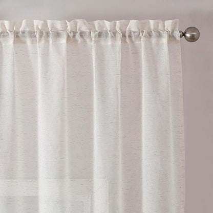 Simplebrand Natural Linen Textured Sheer Curtains 63 Inch Length 2 Panels by Simplebrand