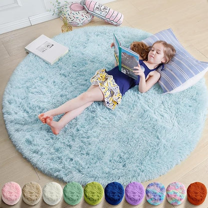 Amdrebio Light Blue Fuzzy Round Circle Area Rug 5Ft by Amdrebio