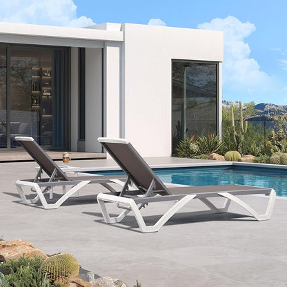 PURPLE LEAF Patio Chaise Lounge Chair Set of 3 Outside Aluminum Plastic - Image 3