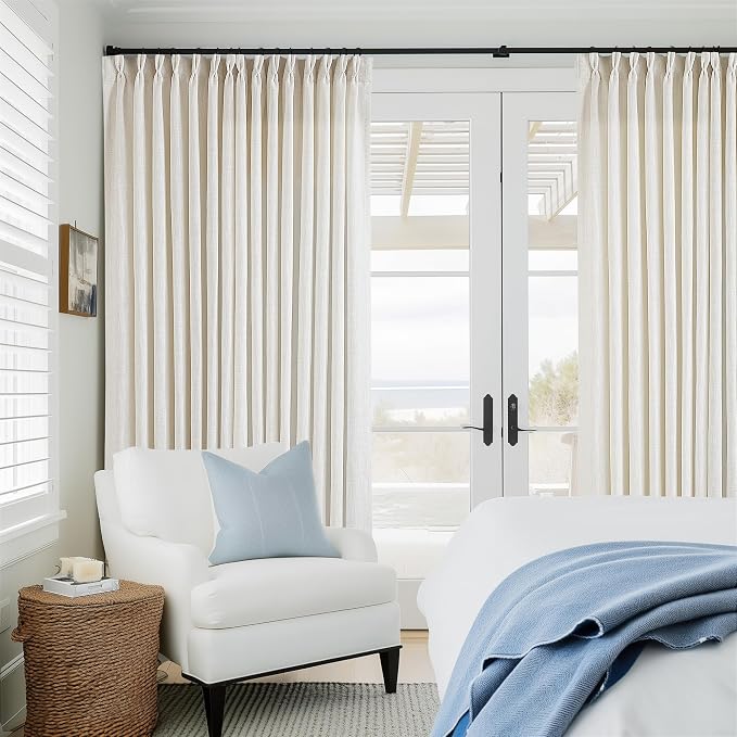 Natural Extra Wide Pinch Pleat 100 x 102 Inch Linen Curtains | Cream Ivory - Image 8