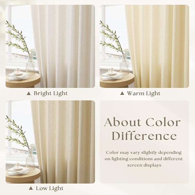 72 x 108 Inch Linen Curtains Pinch Pleated Extra Wide Semi Sheer | Light - Image 3