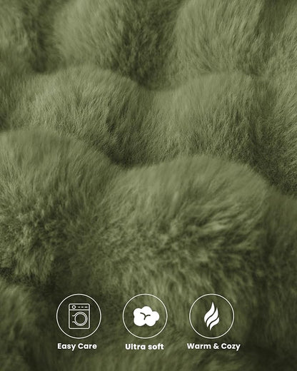 Ultra Soft Cozy Faux Fur Throw Blanket, Fuzzy Plush Thick Bubble Blanket - Image 5