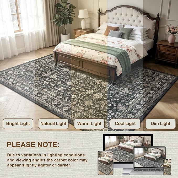 Grey Area Rug 8x10 for Living Room Bedroom | Stain Resistant; Non Slip;Machine - Image 2