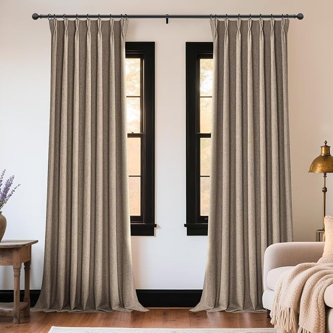 Joydeco Thick Linen Pinch Pleated Curtains 96 Inch Long 2 Panel Set - Image 2