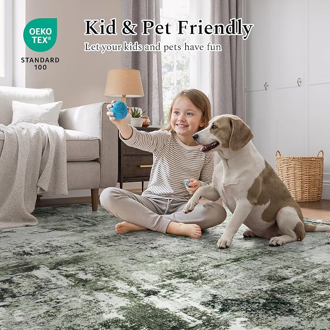 Rugflix 8x10 Area Rugs for Living Room, Washable Dark Green Large Rug | Machine - Image 5