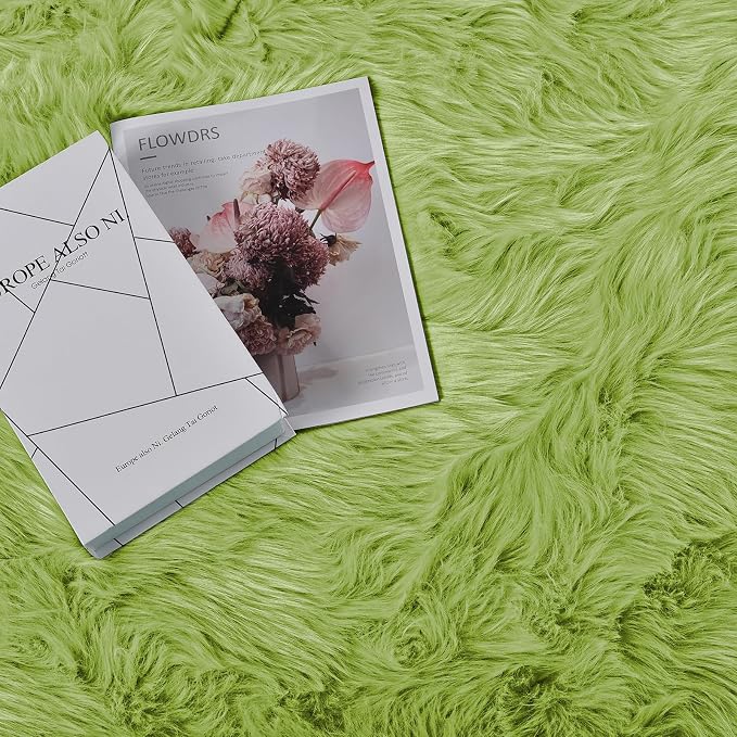 Goolela Lime Green Round Fluffy Rug - Image 5