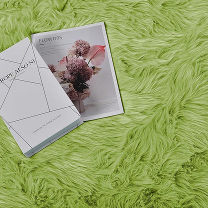 Goolela Lime Green Sheepskin Rug 2x6 Fluffy Fuzzy Furry Runner - Image 5