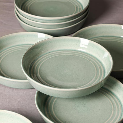 Stone Lain Claire 8-Piece Pasta Bowl Set Stoneware, Bowls, Dishwasher and Microwave Safe, Dish Set for 8, Green