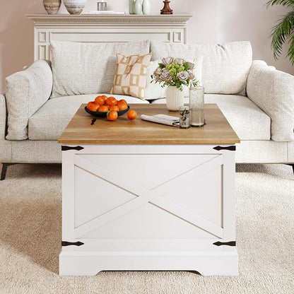 Giantex Farmhouse Lift Top Coffee Table, 31.5" Square Wood Center Table - Image 9