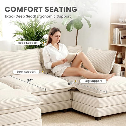 112'' Sectional Modular Cloud Couch, Oversized 5 Seat Couches U Shaped Sofa - Image 4