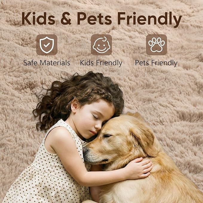 4x6 Beige Fluffy Soft Area Rug Non-Slip - Image 7