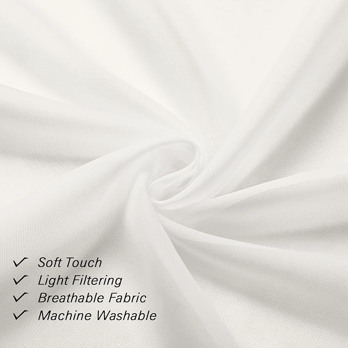 Ivory Sheer Curtains 63 Inch Long 2 Panels, Elegant Voile Drapes - Image 6