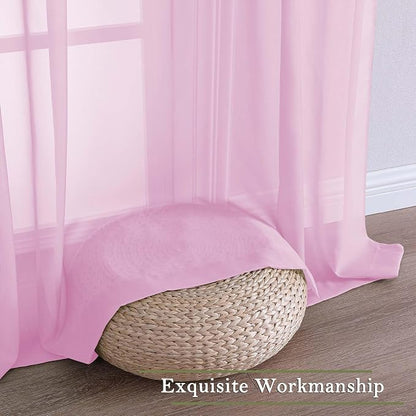 Light Pink Sheer Curtains 108 Inches Long 2 Pcs, Airy Light Filtering Rustic - Image 7