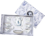 11-Piece Blue & White Collectible Chicken Floral Pattern Tea Set with Giftbox