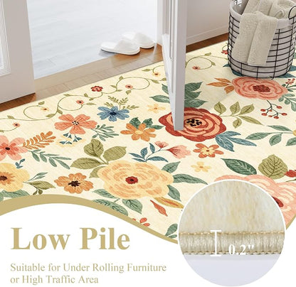 DUKINO 2.6x8 Hallway Runner Rug, Washable Runner Rug Non Slip, Floral Indoor Rug - Image 7