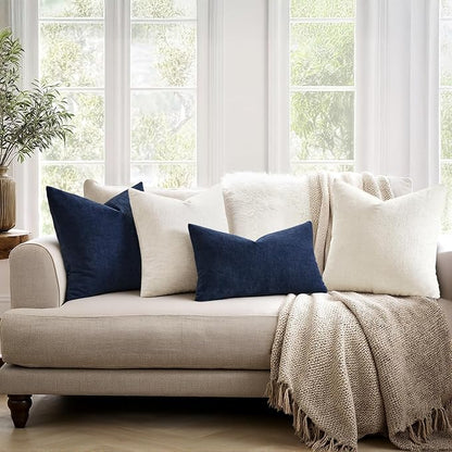 MIULEE Navy Chenille Couch Throw Pillow Covers, 18x18 | Set of 2, Soft Coastal - Image 3