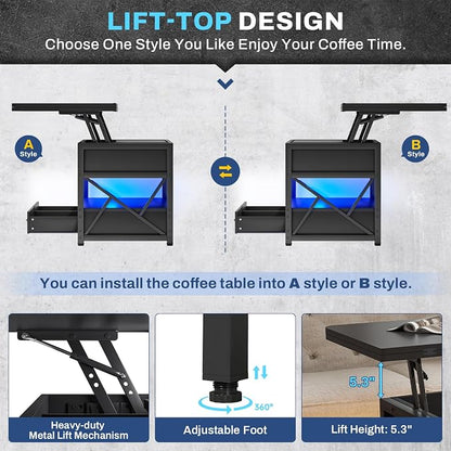 Itaar 40" Lift Top Coffee Table, 4 in 1 Coffee Tables - Image 6