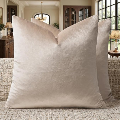 GIGIZAZA Velvet Pillow Covers 20x20 Decorative Pillows Pack of 2 Beige | by GIGIZAZAFocusingonhomedecoration