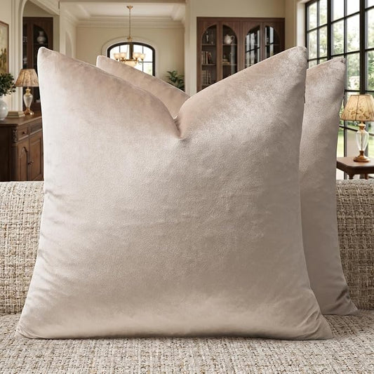 GIGIZAZA Velvet Pillow Covers 20x20 Decorative Pillows Pack of 2 Beige | by GIGIZAZAFocusingonhomedecoration